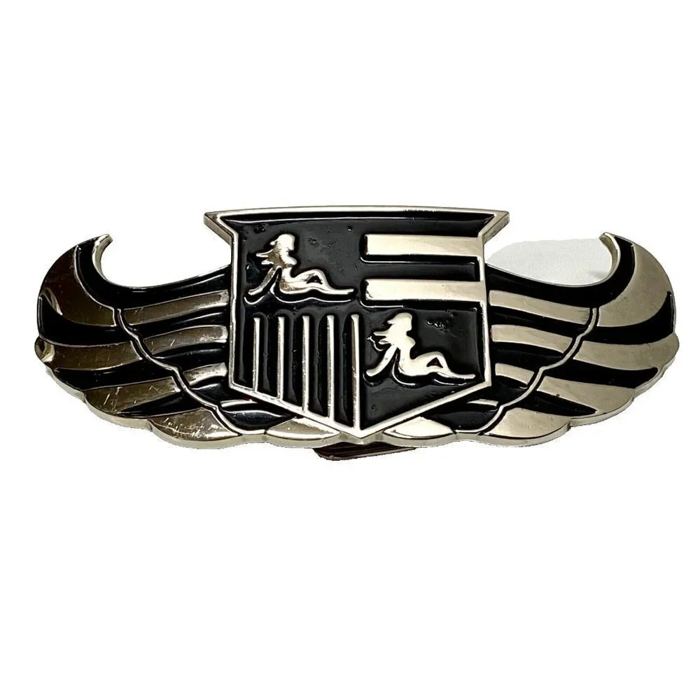 Cadillac 187 INC. Belt Buckle Bottle Opener Tool 5” Chrome Black Winged Logo Vtg